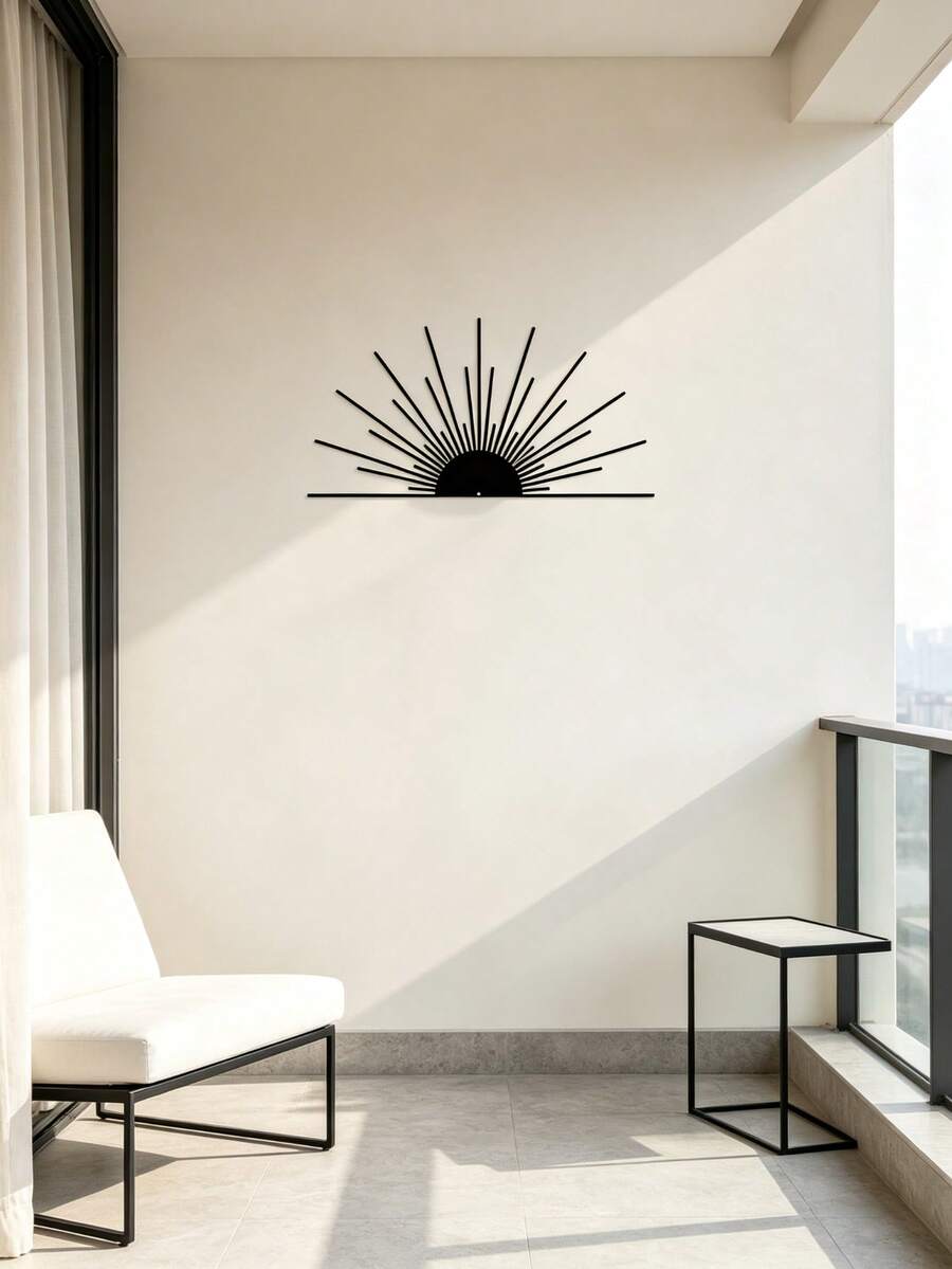 1PC Hollow Line Metal Rising Sun Wall Decor Minimalist Style Half Sunrise Celestial Theme Perfect For Easter, Christmas, Thanksgiving; Housewarming Party, New Home Ceremony, Family Gathering; Balcony, Living Room, Homestay, Apartment; Spring, Summer - 2049 - View 1