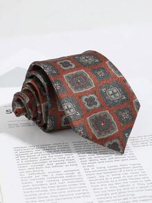 Men Micro‑Geometric Pattern Necktie, Elegant Woven Neckwear, Gentleman Suit Decor For Banquet & Daily Outfit - Multicolor - View 4