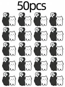 10/20/30/40/50pcs Cute Cat Personalized Brooches, Double Cat Companion Pattern, Vivid And Adorable, Heart-Shaped Tail Design With Beautiful Meaning, Decorate Personal Items And Enrich Outfit, Creative Small Gift For Cat Lovers - Multicolor - View 12