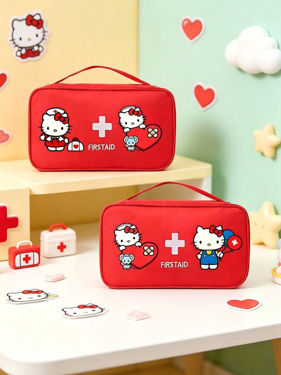 SANRIO Portable First Aid Storage Bag,Hello Kitty Print Emergency Response Pouch,Travel Survival Case Large Capacity Organizer With Handle For Outdoor/Daily - Multicolor - View 1