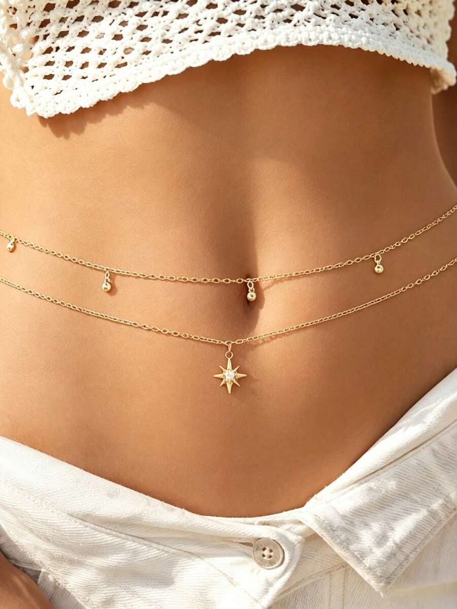 Sexy Minimalist Transparent Rhinestone Waist Chain For Women, Sweet & Cool Bikini Body Chain, Sparkling Waist Chain