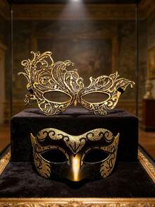 High-End Gold Costume Set For Masquerade, Venice Party, Christmas, Halloween, Couples Gathering, Carnival, Role Play Party, Unisex - Gold - View 7