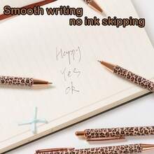 Rose Gold Leopard Print Retractable Neutral Pen Set, Smooth Writing Without Ink Interruption, Set Includes 3 Pens And 10 Refills, Fashionable And Vintage, Suitable For Office And Daily Writing - 3 Pens + 10 Refills - View 6