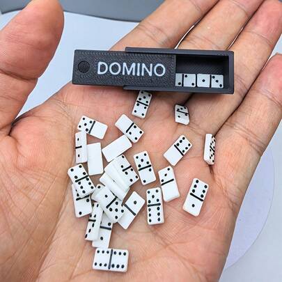 Miniature Domino Set Ornament - 28pcs Dominoes + Drawer Storage Box, Ultra-Small Mini Realistic Bone Tiles, Role-Playing Game Props, Model House Decoration Small Ornament