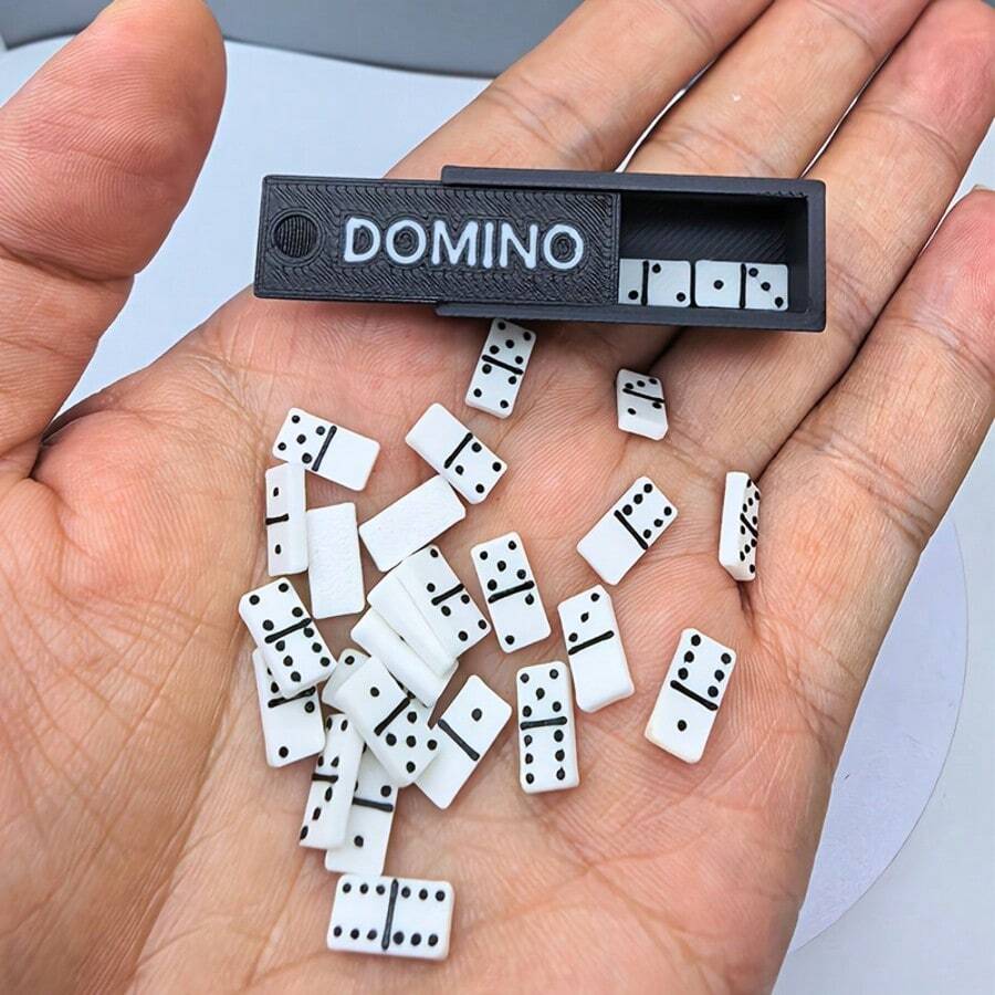 Miniature Domino Set Ornament - 28pcs Dominoes + Drawer Storage Box, Ultra-Small Mini Realistic Bone Tiles, Role-Playing Game Props, Model House Decoration Small Ornament - Multicolor - View 1