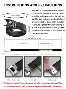 Men's PU Automatic Buckle Belt, Vintage Striped Business Casual Waist Belt, Versatile Commute Decorative Belt, 47 Inches - Multicolor - View 7