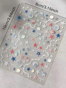 1pc Ocean Style Shell & Starfish Decorative Sticker With Tweezers, Conch Coral Pearl Chain Pattern, Fresh Atmosphere Digital Shell Decor Sticker For Phone And Laptop - Ocean Style - View 3