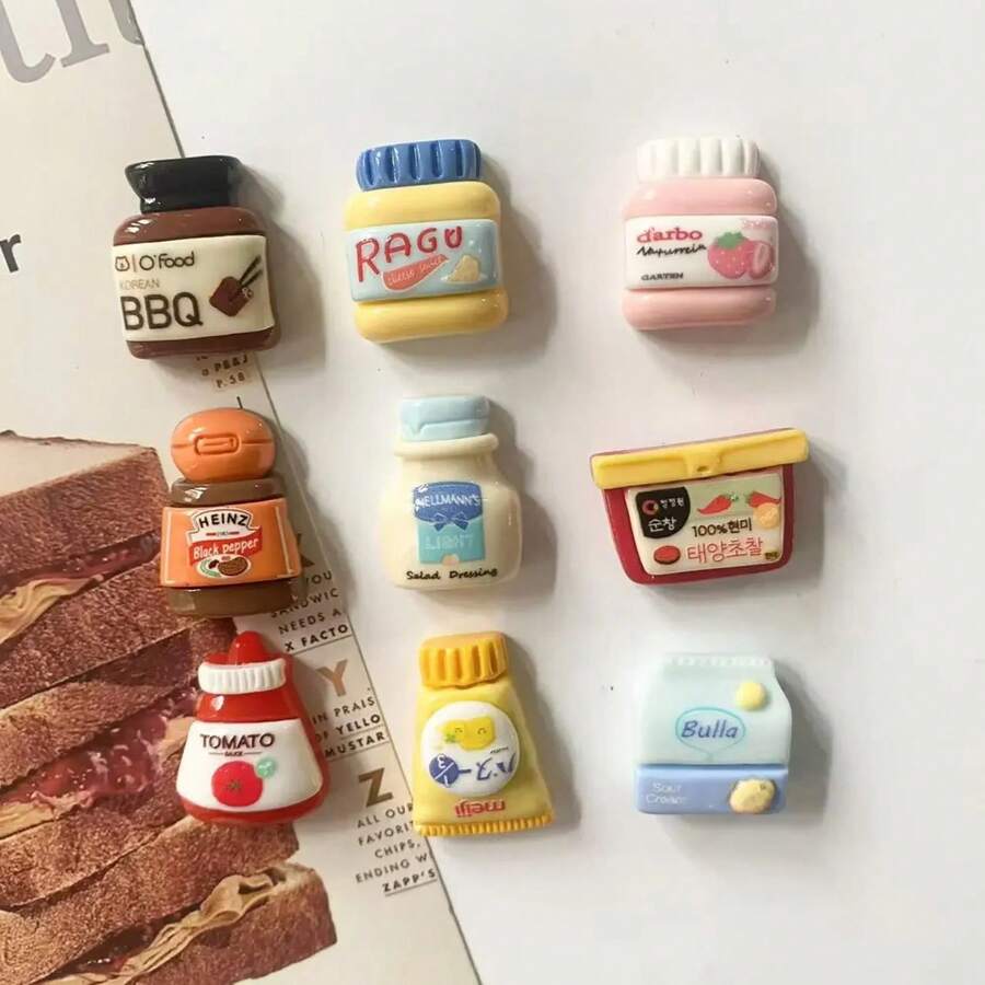 5/9/12pcs Mini Cartoon Food Fridge Magnets, Resin Material Cute Refrigerator Accessories Kitchen Decor, Suitable For Office, Whiteboard, Storage Cabinet, Holiday Gift - Multicolor - View 1