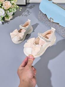 Girls' Pearl Bow Princess Shoes, Soft Sole, Versatile For Spring/Autumn, Birthday Party Dress Shoes - Beige - View 6