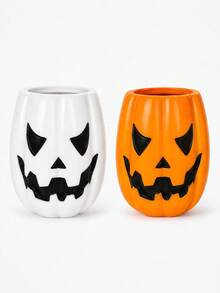 1pc/2pcs Halloween Pumpkin Utensil Organizer, Jack-O'-Lantern Face Countertop Holder For Ladles, Spoons & Spatulas, White/Orange Kitchen Decor - Multicolor - View 12
