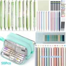 6Pcs/50Pcs Luxury School Supplies Set, Includes 13 Highlighters, 10 0.5mm ST Tip Black Ink Gel Pens, 6 Mechanical Pencils, Sticky Notes, And A Complete Set Of Essential Stationery For Students. - Stationery Set - View 3