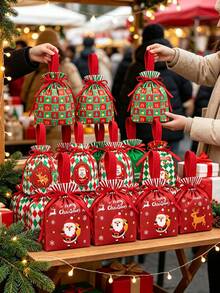 1pc Christmas Themed Velvet Drawstring Gift Bag, Suitable For Reusable Candy Storage, Holiday Season Gift Packaging, Also Can Be Used As Party Favor, Jewelry Storage Bag Or Wedding Gift, Suitable For New Year Party - Multicolor - View 8