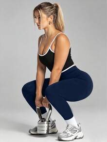 Women's Seamless High Waist Butt Lifting Yoga Leggings, 24 Inch Tummy Control Compression 4-Way Stretch Fitness Pants For Gym Running Training - Navy Blue - View 4