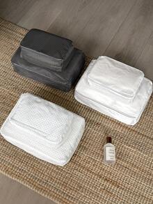 Plain Grid Travel Storage Bag 2pcs Set, Smooth Zipper Large & Small Size Luggage Clothing Organizer Packing Cubes - Multicolor - View 3