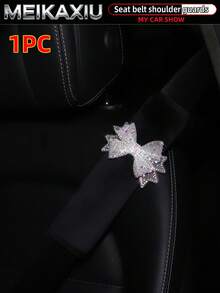 MEIKAXIU 1/2pcs Rhinestone Bling Mesh Bowknot Shoulder Strap Cover, Short Plush Car Seat Belt Shoulder Cover, Seat Belt Decoration, Car Decor Accessories For Women - Rhinestone Mesh Bow - View 15