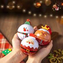 1pc New Christmas Small Round Iron Tin Christmas Tree Decoration Snack Small Iron Ball Christmas Hanging Ornament Snowman Deer Gift Box - Multi-color - View 4