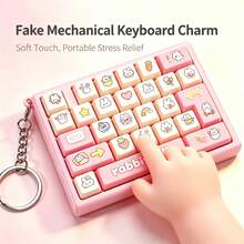 1pc Cartoon Animal Mini Keyboard Fidget Keychain, Rabbit Dog Duck Bear Pattern Mechanical Sound Press Keycap Sensory Toy, Metal Key Ring Bag Charm Pendant, Stress Relief Decompression Toy For Kids Teens Girls - Multicolor - View 7