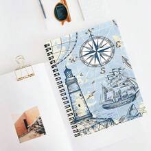 1pc A5 Nautical Compass Spiral Notebook, High-Quality Paper, Academic Rule Diary, With Marine Design, Perfect For Office, School, Or As A Gift For Friends, Sisters, Brothers, Teachers And Students, Notebook Suitable For School - Perfect Gift For Christmas, Thanksgiving, Classic Lined Spiral Notebook - Lined Book - View 1