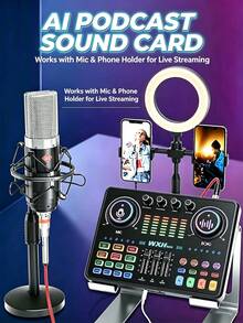 DJ20 Pro Mixer With AI Chip, Dual Bluetooth 5.3 Low Latency, 6-Hour Long Battery Life, 12 Sound Effects And Ambient Lighting, AI Noise Reduction, Plug And Play, Suitable For Podcast, Karaoke, Live Streaming, DJ Show, Compatible With IOS And Android - DJ20 Podcast Mixer - View 2