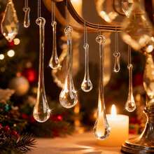 1/6/12/24pcs Christmas Transparent Glass Water Drop Hanging Decor, Raindrop Crystal Pendant Ornament, Chandelier Pendant, Christmas Tree Winter Party Home Decoration - Multicolor - View 7