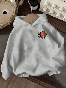 Tween Boy Fun Print Pullover Sweatshirt, Warm & Comfortable Thermal-Lined Pullover Sweatshirt For Autumn/Winter - Grey - View 6