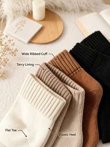 3 Pairs Random Fluffy Korean Style Winter Warm Thermal Lined Thick Solid Color Mid-Calf Socks - Multicolor - View 2