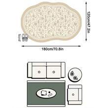 1PC Beige Khaki Botanical Floral Line Pattern French Country Vintage Rug, Fresh Elegant Style Faux Cashmere Asymmetrical Wavy Oval Shape Full Coverage Floral Vine & Diamond Wave Border Details Machine Washable Area Carpet, Suitable For Living Room Bedroom Balcony, All Season Home Decor - Multicolor - View 18