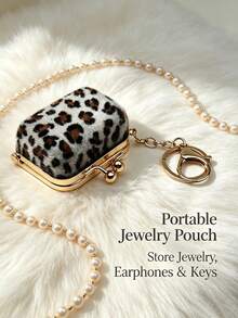 1pc Flocked Leopard Print Mini Jewelry Storage Bag, Portable Coin Purse Earphone Bag, Mini Travel Ring Box Travel Jewelry Box Cosmetic Storage Box, Women's Earring/Ring/Necklace/Bracelet Storage Box, Mini Wallet - Flocked Leopard Print Jewelry Box - View 7