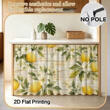 1PC Distressed Wood Grain Lemon White Flower Print Kitchen Cabinet Curtain,Lemon Flower Green Leaf Pattern Print,2D Flat Printing,Light-Transmitting,Fresh Pastoral Style,Suitable For Kitchen Shelf Cabinet Cover Decor - Multicolor - View 8