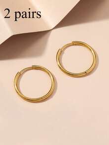 1 Pair Of Classic And Simple Stainless Steel Round Children's Earrings, Suitable For Daily Casual Decoration And Various Occasions. - Multicolor - View 9
