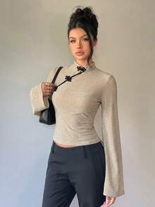 Women's New Chinese Style Apricot Chinese Knot Casual Daily Date Vacation Top - Apricot - View 2