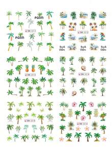 12/6/1pc Random Style Tropical Plant Coconut Tree Nail Stickers, Vacation Style Leaf Beach Nail Art Stickers, Self-Adhesive Nail Decoration Stickers - Multicolor - View 7