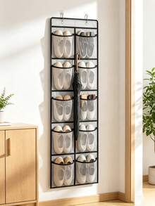 1pc Over-The-Door Hanging Shoe Storage Bag, Multi-Pocket Mesh Storage Organizer, Foldable Wall-Mounted Storage Rack, Suitable For Shoes, Cosmetics, Toys, Miscellaneous Items, Space-Saving Storage Accessory For Home Closet, Bedroom, Dorm - Multicolor - View 7