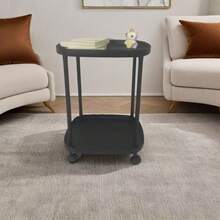 1pc Multifunctional Side Table, Double-Layer Design, Artistic Appearance, With Brake Casters For Easy Movement, Detachable And Portable, Home Decor Furniture, Living Room Sofa End Table, Bedroom Nightstand, Patio Coffee Table - Multicolor - View 11