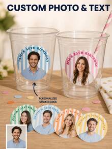 Custom Photo Face Cutout Birthday Stickers, Personalized Name And Age Party Labels, Round Picture Decals For Cups And Birthday Celebrations, Kids Party Favor Stickers, Custom Photo Labels For Sons, Daughters, Family, Friends And Birthday Guests - Multi-color - View 12