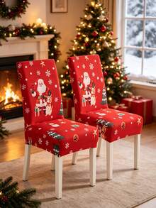 1/4/6 Pcs Merry Christmas Santa Claus Anti-Cat & Dog Scratching Red Festive Elastic Dining Chair Covers, Removable Dustproof Non-Slip Printed Chair Protector Covers Suitable For Home Decor, Hotel, Restaurant And Banquet Living Room Decoration - Multicolor - View 4