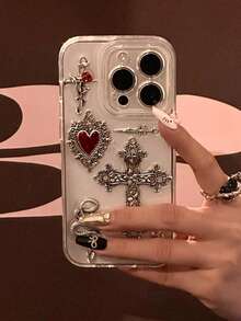 Niche High-End Gothic Style Resin Cross 16 Pro Phone Case, Apple 17 New Model 15 Creative 14 Pro Women's 17 Super Popular 15 Pro Max Shockproof Protective Cover, Transparent Smartphone Protective Case - Cross - View 1