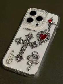 Niche High-End Gothic Style Resin Cross 16 Pro Phone Case, Apple 17 New Model 15 Creative 14 Pro Women's 17 Super Popular 15 Pro Max Shockproof Protective Cover, Transparent Smartphone Protective Case - Cross - View 6