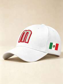1pc Unisex Curved Brim Baseball Cap, M‑Letter Embroidery, Mexico Flag Print On Side, Adjustable Strap, For Daily, Street, Outdoor, Travel Wear - Multicolor - View 7
