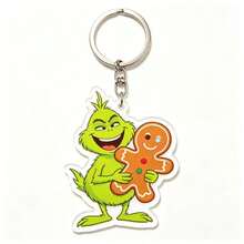 The Grinch Gantungan Kunci Akrilik Monster Hijau Natal, Liontin Dekorasi Liburan Kreatif, Gantungan Kunci Kartun - MultiWarna - View 23