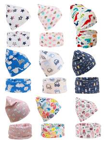 2pcs Baby Knitted Hat And Scarf Set, Cartoon Pattern Children's Double-Layer Hat + Single-Layer Scarf, Suitable For Boys And Girls All Seasons - Multicolor - View 1