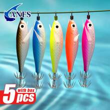 ANFS 5pcs Horizontal Egi Squid Jig Set, Fishing Gear, Shrimp Lure For Saltwater Octopus Cuttlefish Sea Fishing - Multicolor - View 6