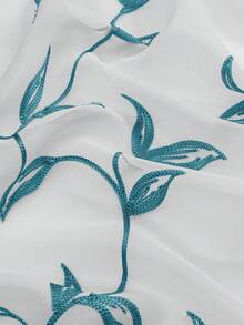 2pcs Sheer Curtains, Decorative Embroidered Faux Linen Curtains, Suitable For Home Kitchen, Living Room And Bedroom - Blue - View 10
