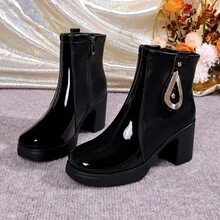 Women's Elegant Party High Heel Ankle Boots, Fashionable Chunky Heel, Versatile For Vacation And Travel - Black - View 12