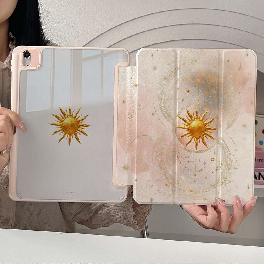 1pc Golden Sun Celestial Astrology Star Moon Constellation Print Tablet Case With Pen Slot, Multi-Angle Magnetic Stand With Auto Sleep/Wake,Tablet Case Compatible With IPad PRO/AIR, Compatible With SAMSUNG,Compatible With XIAOMI Pad 5/6/7,Compatible With Huawei Matepad - Multicolor - View 1