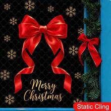 1pc Large Red Bow Merry Christmas Snowflake Window Sticker Static Cling No Glue Reusable Removable Waterproof For Living Room Kitchen Window Glass Door And Holiday Home Decor With Detailed Colorful Printed Artwork Smooth Surface Long Lasting - A - View 7