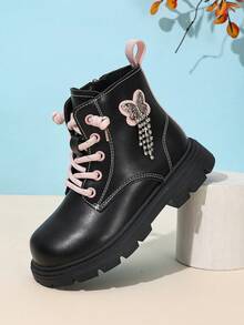 Children's Black Butterfly Tassel Ankle Boots, New Style Girls' Boots - Black - View 5