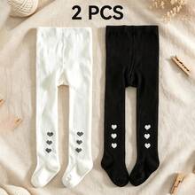 2 Pairs Baby Infant Solid Color Heart Pattern Tights, Versatile Minimalist Style All-Match Color Tights For Baby Girls - Multicolor - View 9