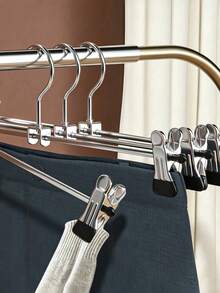 10PCS Retractable Hanger Adult Universal Pants Clothes Towel Socks Dipped Plastic Non-Slip Pants Rack - Silver - View 3