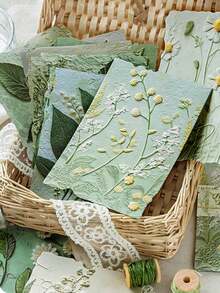 1/23pcs Vintage Botanical Floral Leaf DIY Scrapbook Background Paper, Background Paper, Planner Material Paper, Children's Material Paper, Paper Products, Floral Theme, Back To School Season, Random Style. - Multicolor - View 9